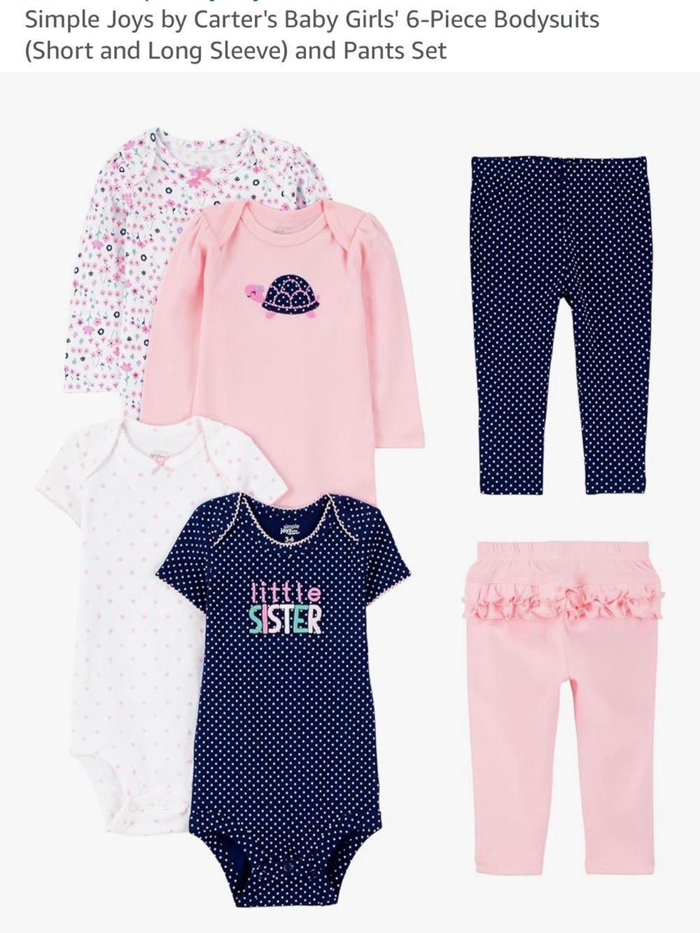 Simple Joys by Carter's Baby Girl 6-Piece Bodysuit & Pants Set - Pink & Navy